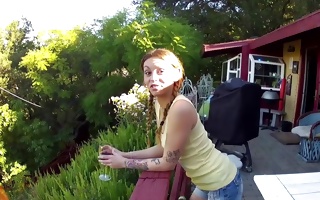 Lovely tattooed emo girlfriend uncovers body outdoors and sucks hard